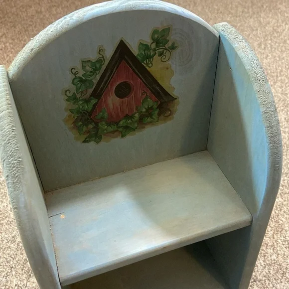 VTG, Blue Birdhouse & Flowers Wall Shelf Decor Handmade Wood And Hand-Painted